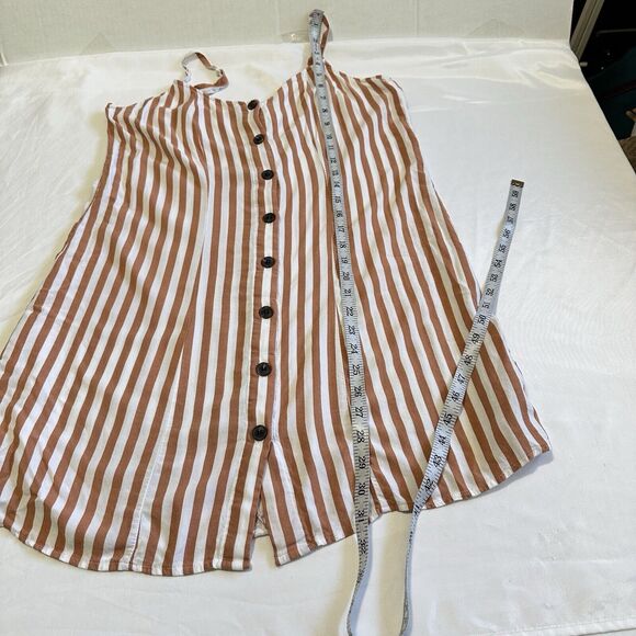 H&M Striped Spaghetti Adjustable Strap Button Front Mini Dress Sz 10 Summer Boho - Picture 7 of 9